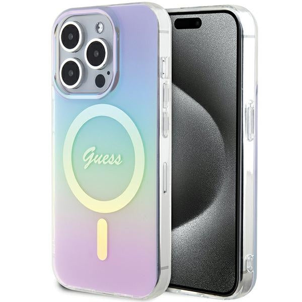 Guess MagSafe dėklas iPhone 15 Pro Max – violetinis