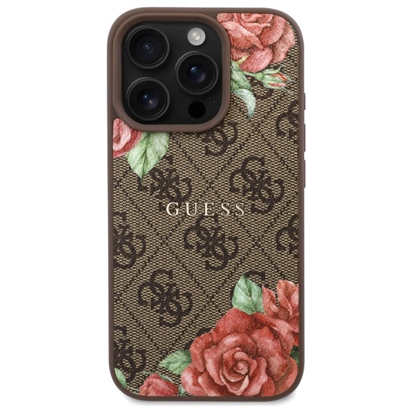 Guess MagSafe dėklas iPhone 16 Pro 6,3" – rudas, 4G Flowers
