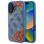Guess MagSafe dėklas iPhone 16 – mėlynas, gėlės