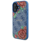 Guess MagSafe dėklas iPhone 16 – mėlynas, gėlės