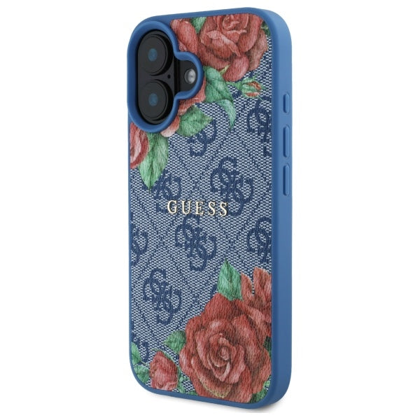 Guess MagSafe dėklas iPhone 16 – mėlynas, gėlės