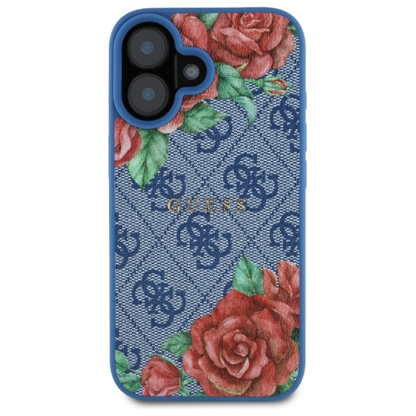 Guess MagSafe dėklas iPhone 16 – mėlynas, gėlės