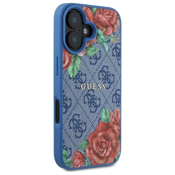 Guess MagSafe dėklas iPhone 16 – mėlynas, gėlės