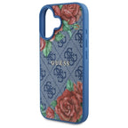 Guess MagSafe dėklas iPhone 16 – mėlynas, gėlės