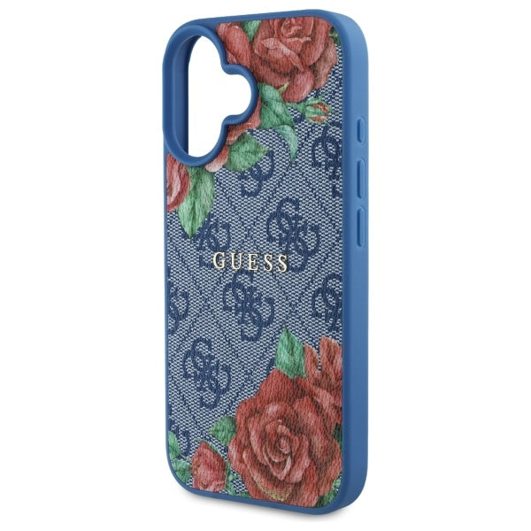 Guess MagSafe dėklas iPhone 16 – mėlynas, gėlės