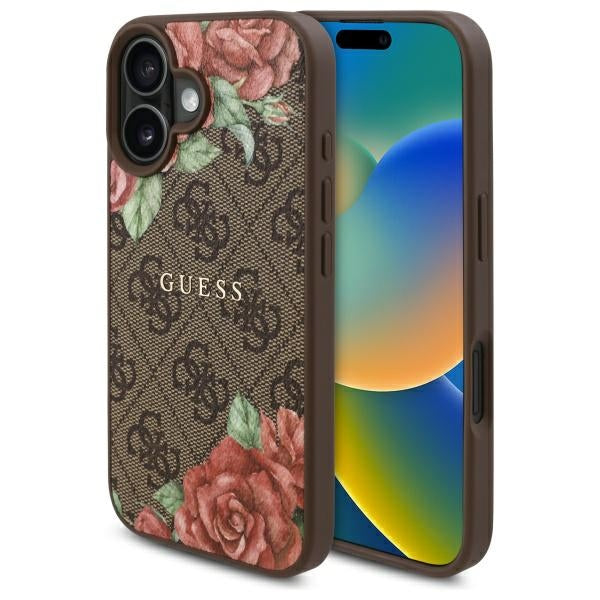 Guess MagSafe dėklas iPhone 16 6,1" – rudas, gėlės