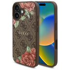 Guess MagSafe dėklas iPhone 16 6,1" – rudas, gėlės