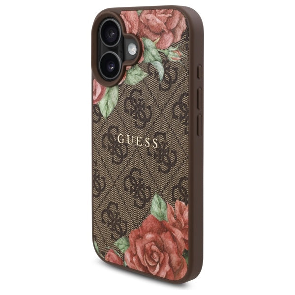 Guess MagSafe dėklas iPhone 16 6,1" – rudas, gėlės