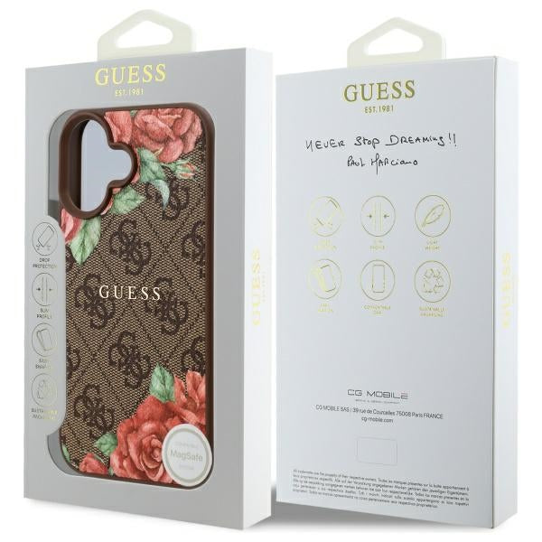 Guess MagSafe dėklas iPhone 16 6,1" – rudas, gėlės