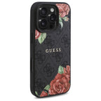Guess MagSafe dėklas iPhone 16 Pro Max – juodas, gėlių raštas