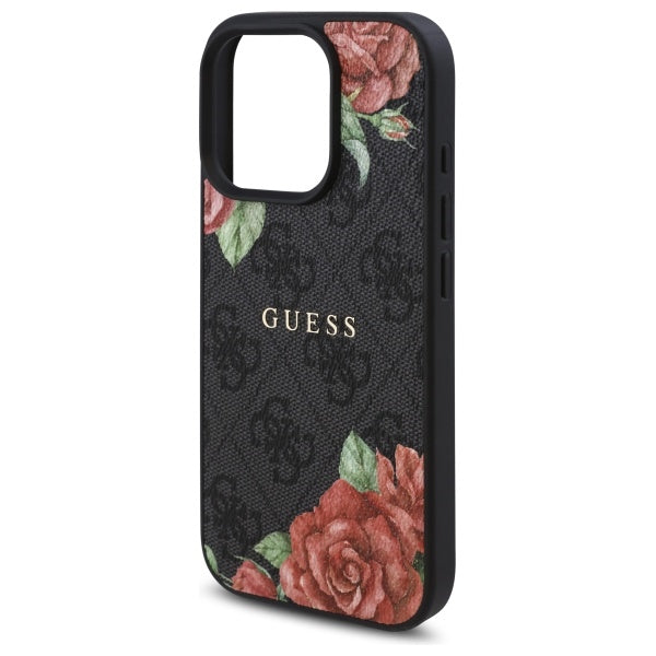 Guess MagSafe dėklas iPhone 16 Pro Max – juodas, gėlių raštas