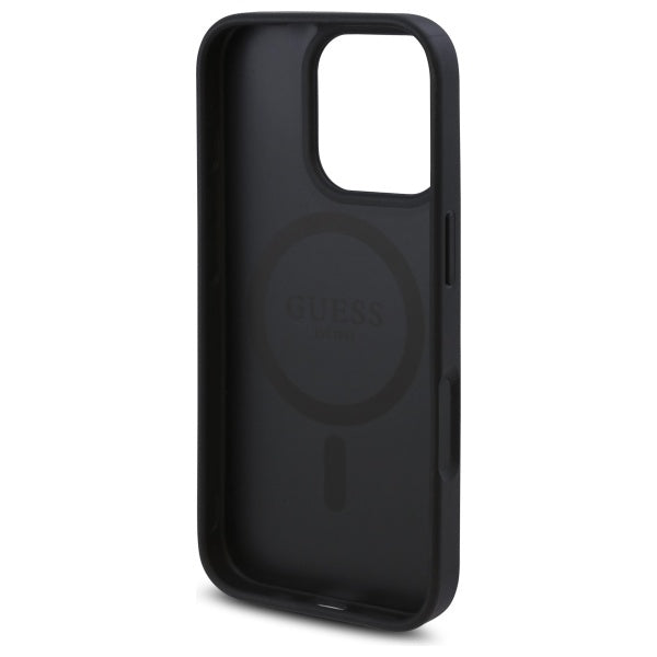 Guess MagSafe dėklas iPhone 16 Pro Max – juodas, gėlių raštas