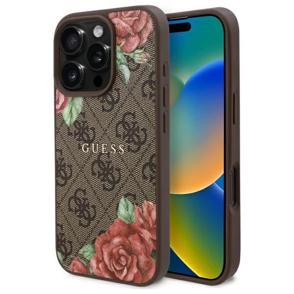 Guess 4G Flowers MagSafe dėklas iPhone 16 Pro Max – rudas