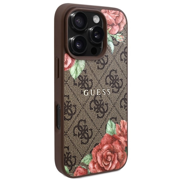 Guess 4G Flowers MagSafe dėklas iPhone 16 Pro Max – rudas