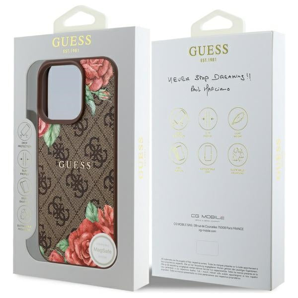 Guess 4G Flowers MagSafe dėklas iPhone 16 Pro Max – rudas