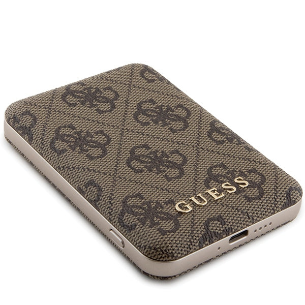 Guess indukcinė išorinė baterija 15W GUPB5FP4EMGW 5000mAh rudas/rudas 4G Leather Metal Logo MagSafe