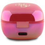 Guess Bluetooth ausinės GUTWSJ144ESF TWS + prijungimo stotelė fuksijos / fuschia Iridescent 4G spausdintas logotipas