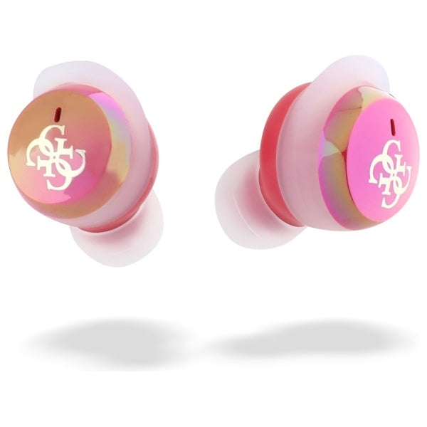 Guess Bluetooth ausinės GUTWSJ144ESF TWS + prijungimo stotelė fuksijos / fuschia Iridescent 4G spausdintas logotipas