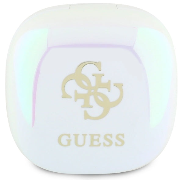Guess Bluetooth ausinės GUTWSJ144ESH TWS + prijungimo stotelė balta/balta Iridescent 4G spausdintas logotipas