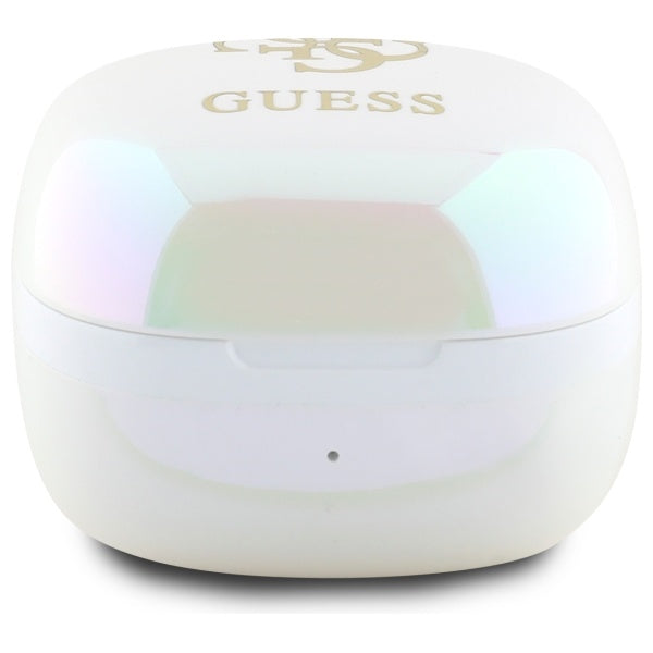Guess Bluetooth ausinės GUTWSJ144ESH TWS + prijungimo stotelė balta/balta Iridescent 4G spausdintas logotipas