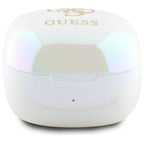 Guess Bluetooth ausinės GUTWSJ144ESH TWS + prijungimo stotelė balta/balta Iridescent 4G spausdintas logotipas