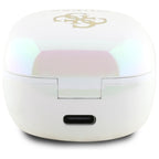 Guess Bluetooth ausinės GUTWSJ144ESH TWS + prijungimo stotelė balta/balta Iridescent 4G spausdintas logotipas