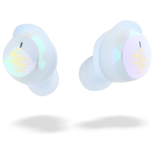 Guess Bluetooth ausinės GUTWSJ144ESH TWS + prijungimo stotelė balta/balta Iridescent 4G spausdintas logotipas
