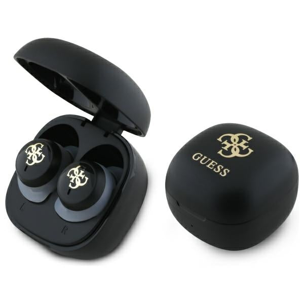 Guess Bluetooth ausinės GUTWSJ144ESK TWS + prijungimo stotelė juoda/juoda Iridescent 4G spausdintas logotipas