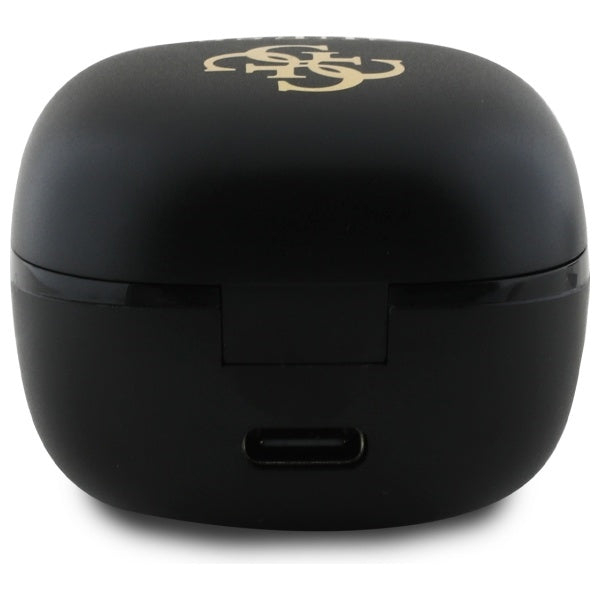 Guess Bluetooth ausinės GUTWSJ144ESK TWS + prijungimo stotelė juoda/juoda Iridescent 4G spausdintas logotipas