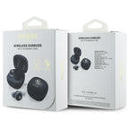 Guess Bluetooth ausinės GUTWSJ144ESK TWS + prijungimo stotelė juoda/juoda Iridescent 4G spausdintas logotipas
