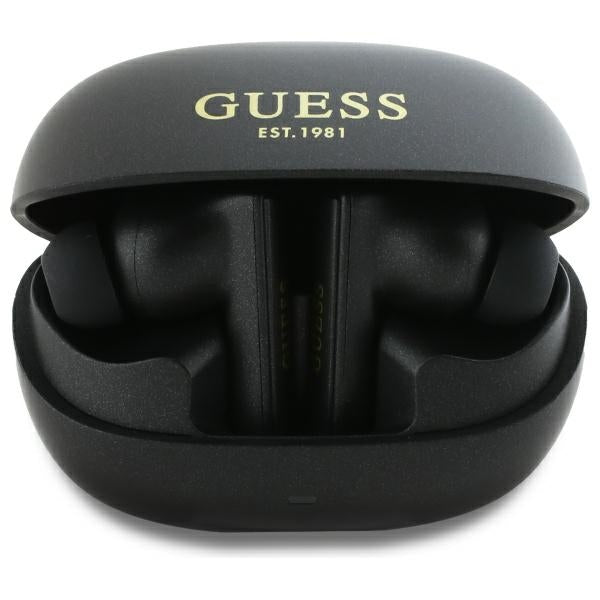 Guess Bluetooth ausinės GUTWST88MCTGK TWS + prijungimo stotelė juoda/juoda kapsulės spausdintas logotipas