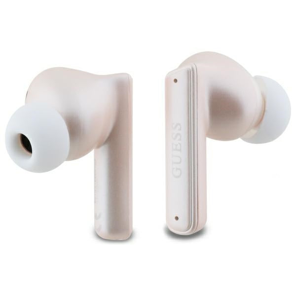 Guess Bluetooth ausinės GUTWST88MCTGP TWS + prijungimo stotis rožinė kapsulė, atspausdintas logotipas