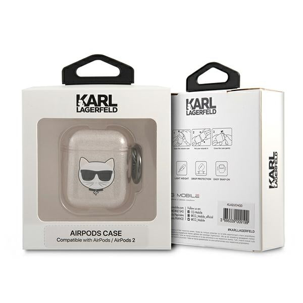 Karl Lagerfeld blizgus AirPods 1/2 dėklas – auksinis