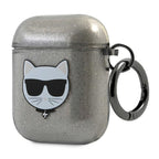 Karl Lagerfeld AirPods 1/2 dėklas – juodas, blizgus „Choupette“