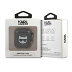 Karl Lagerfeld AirPods 1/2 dėklas – juodas, blizgus „Choupette“