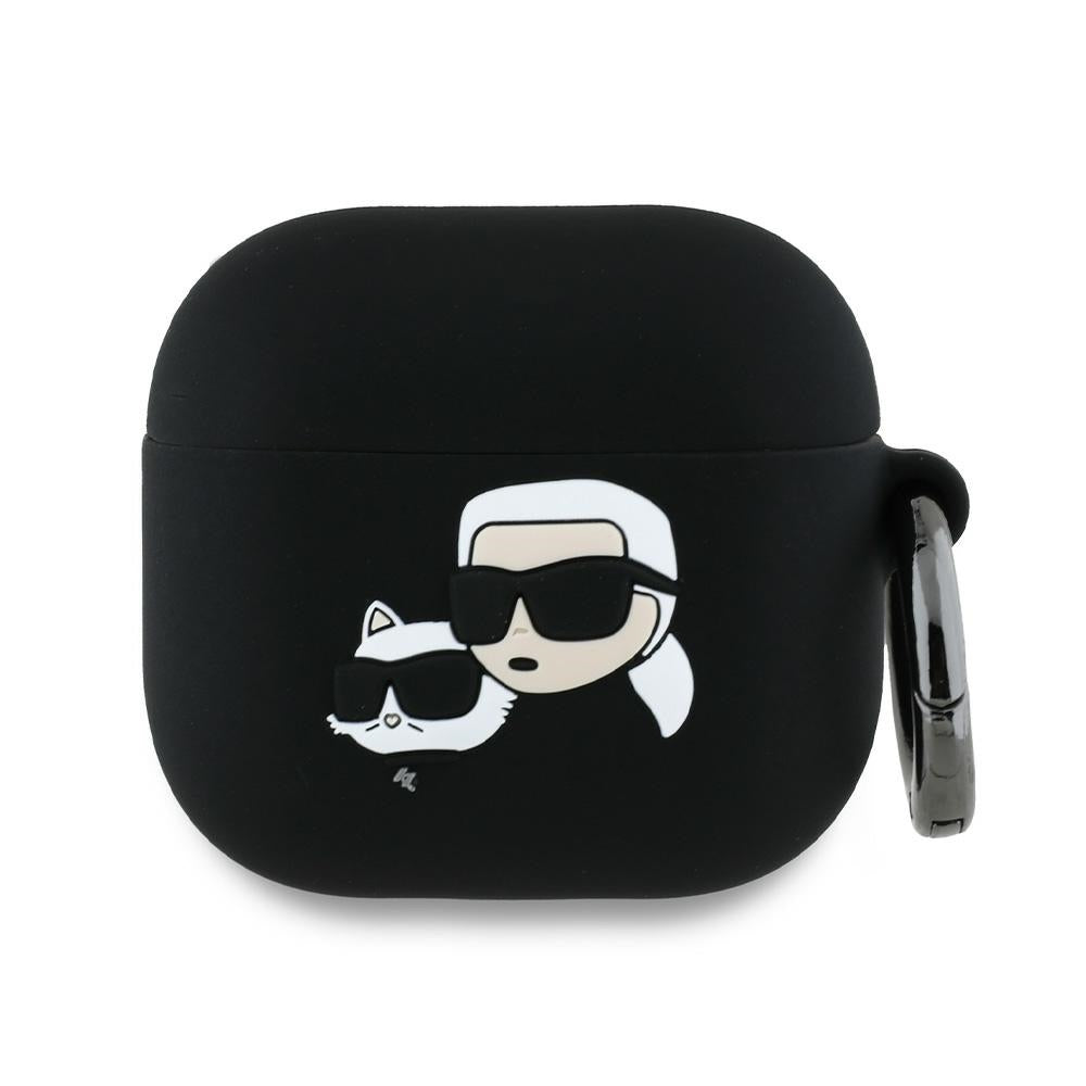 Karl Lagerfeld Silikoninis Karl&Chaupette Head 3D Dėklas, skirtas AirPods 4 - juodas
