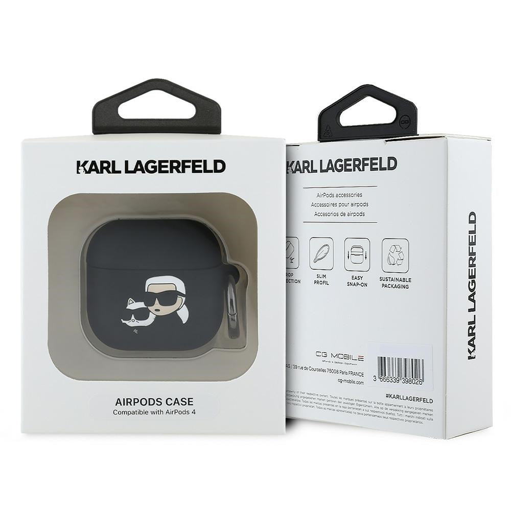 Karl Lagerfeld Silikoninis Karl&Chaupette Head 3D Dėklas, skirtas AirPods 4 - juodas