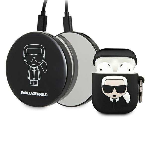 Karl Lagerfeld Ikonik dėklas AirPods + išorinė baterija - juodas