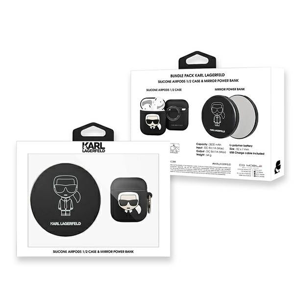 Karl Lagerfeld Ikonik dėklas AirPods + išorinė baterija - juodas