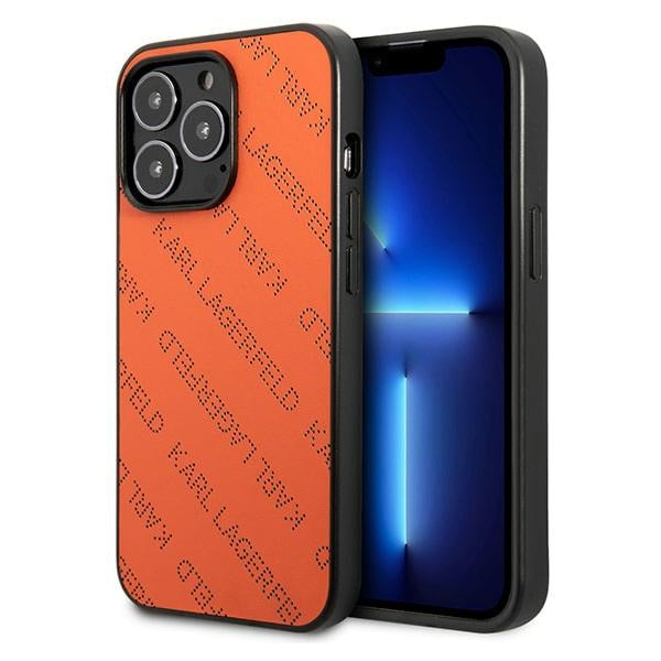Karl Lagerfeld perforuotas dėklas iPhone 13 Pro/13 – oranžinis