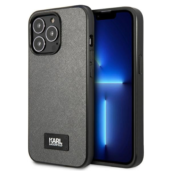Karl Lagerfeld Saffiano dėklas iPhone 13/13 Pro – sidabrinis