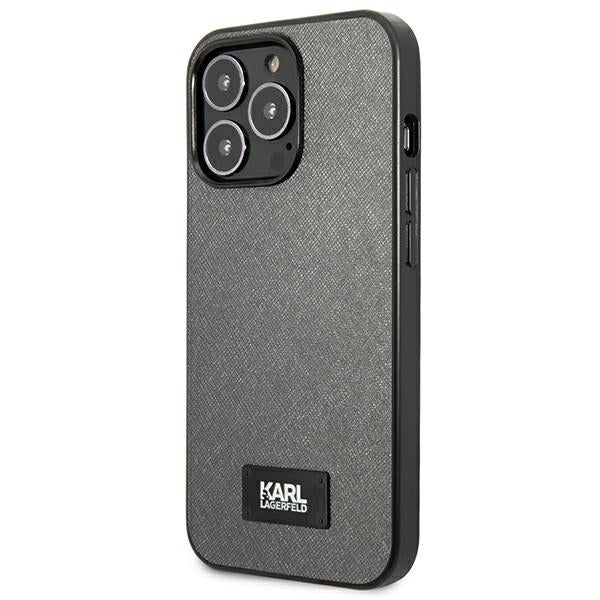 Karl Lagerfeld Saffiano dėklas iPhone 13/13 Pro – sidabrinis