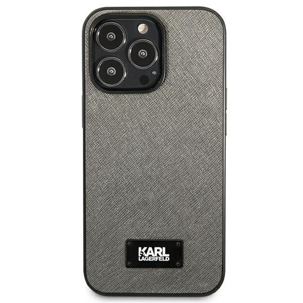 Karl Lagerfeld Saffiano dėklas iPhone 13/13 Pro – sidabrinis