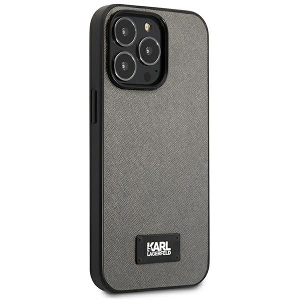 Karl Lagerfeld Saffiano dėklas iPhone 13/13 Pro – sidabrinis