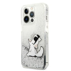 Karl Lagerfeld Liquid Glitter dėklas iPhone 13 Pro Max – sidabrinis
