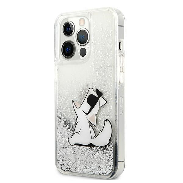 Karl Lagerfeld Liquid Glitter dėklas iPhone 13 Pro Max – sidabrinis