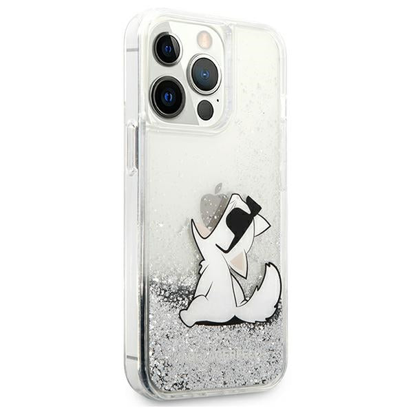 Karl Lagerfeld Liquid Glitter dėklas iPhone 13 Pro Max – sidabrinis