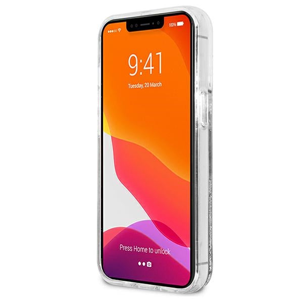 Karl Lagerfeld Liquid Glitter dėklas iPhone 13 Pro Max – sidabrinis