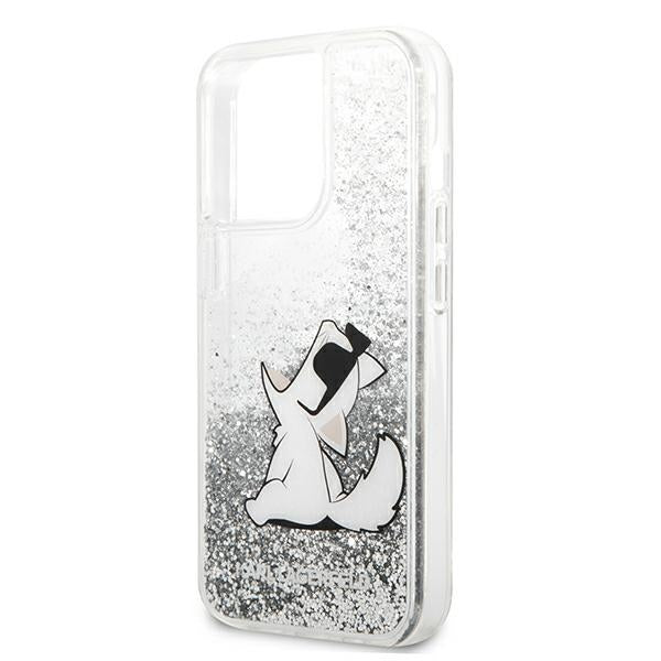 Karl Lagerfeld Liquid Glitter dėklas iPhone 13 Pro Max – sidabrinis