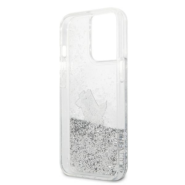 Karl Lagerfeld Liquid Glitter dėklas iPhone 13 Pro Max – sidabrinis